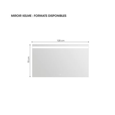 Miroir de salle de bains lumineux LED 70 x 120 cm, argenté, MPGlass Kelme