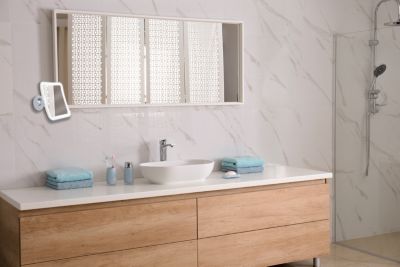 Miroir de salle de bains lumineux LED à ventouse, blanc et gris L.16 x l.16 cm, MPGlass