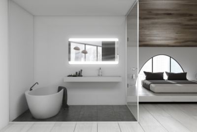 Miroir de salle de bains lumineux LED, argenté l.70 x H. 136 cm, MPGlass Vague