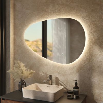 Miroir de salle de bains lumineux LED asymétrique 90 x 60 cm - Sans cadre - antibuée