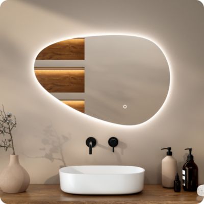 Miroir de salle de bains lumineux LED asymétrique 90 x 60 cm, Sans cadre, antibuée