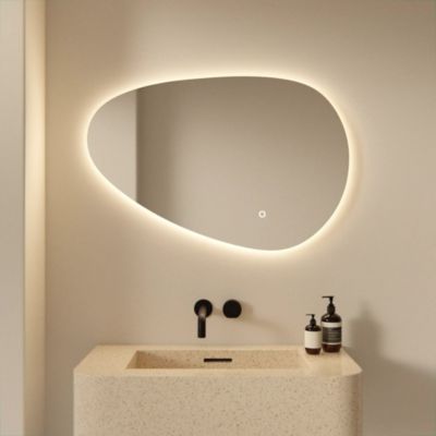 Miroir de salle de bains lumineux LED asymétrique 90 x 60 cm - Sans cadre - antibuée