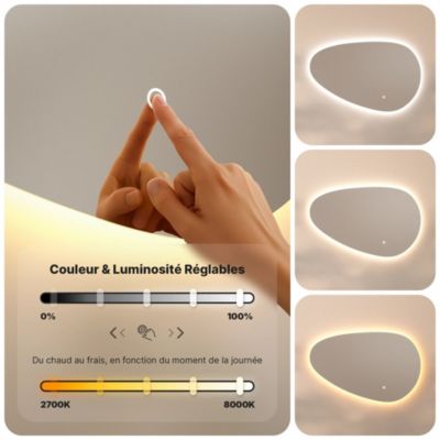 Miroir de salle de bains lumineux LED asymétrique 90 x 60 cm - Sans cadre - antibuée