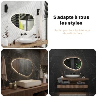 Miroir de salle de bains lumineux LED asymétrique 90 x 60 cm - Sans cadre - antibuée