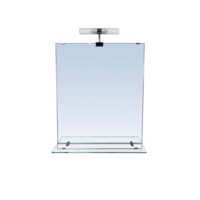 Miroir de salle de bains lumineux LED avec étagère en verre l.50 x H.60 cm, GoodHome Clarach