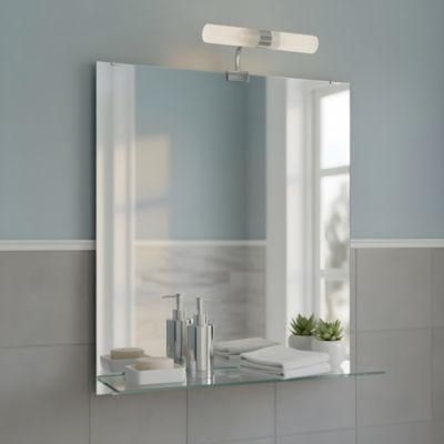 Miroir de salle de bains lumineux LED avec étagère en verre l.50 x H.60 cm, GoodHome Clarach