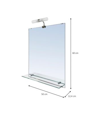 Miroir de salle de bains lumineux LED avec étagère en verre l.50 x H.60 cm, GoodHome Clarach