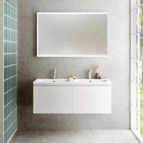 Miroir de salle de bains lumineux LED cadre blanc H. 75 x L. 120 cm, Pura
