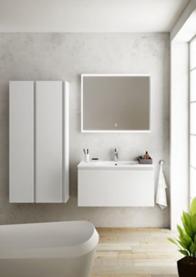 Miroir de salle de bains lumineux LED cadre blanc H. 75 x L. 90 cm, Pura