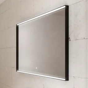 Miroir de salle de bains lumineux LED cadre noir H. 75 x L. 120 cm, Pura