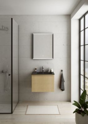 Miroir de salle de bains lumineux LED cadre noir H.75 x L.60 cm, Pura+