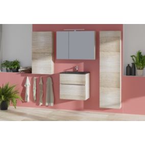 Miroir de salle de bains lumineux LED effet chêne clair l.90 cm, Calao
