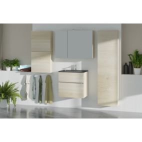 Miroir de salle de bains lumineux LED effet chêne l.90 cm, Calao