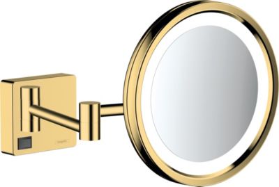 Miroir de salle de bains lumineux LED grossissant, aspect doré poli, Hansgrohe