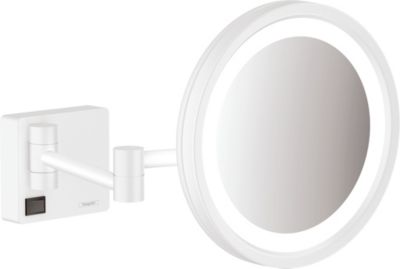 Miroir de salle de bains lumineux LED grossissant, blanc mat, Hansgrohe