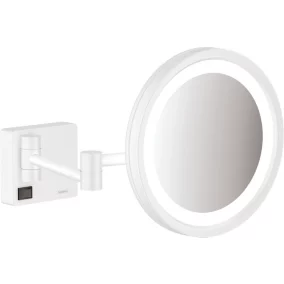 Miroir de salle de bains lumineux LED grossissant, blanc mat, Hansgrohe