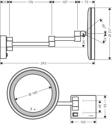 Miroir de salle de bains lumineux LED grossissant, blanc mat, Hansgrohe