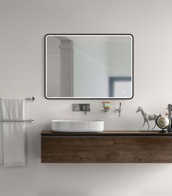 Miroir de salle de bains lumineux LED noir 60 x 80 cm, MPGlass Lyon Chic