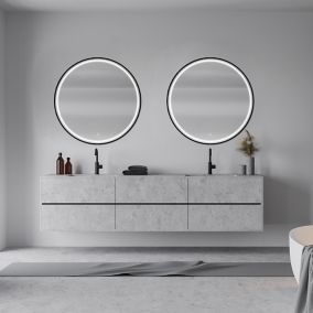 Miroir de salle de bains lumineux LED noir rond Ø100 cm, MPGlass Naos Black