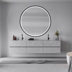 Miroir de salle de bains lumineux LED noir rond Ø120 cm, MPGlass Naos Black