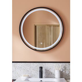 Miroir de salle de bains lumineux LED noir rond Ø 60 cm, MPGlass Naos