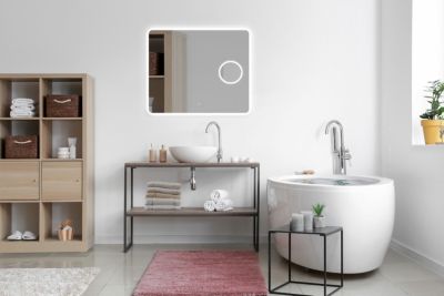 Miroir De Salle De Bain Lumineux L.90 X H.60cm Avec Anti-buée, Mural Miroir - Aica