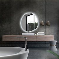 Miroir de salle de bains lumineux LED rond Ø100 cm, argenté, MPGlass Onde