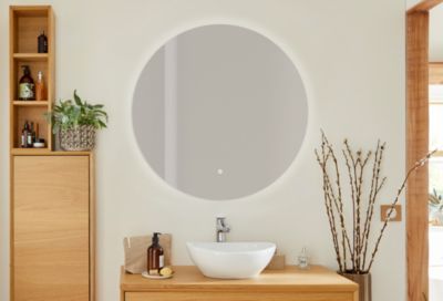 Miroir de salle de bains lumineux LED rond Ø60 cm, argenté, MPGlass Lumia