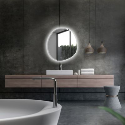 Miroir de salle de bains lumineux LED rond, Ø120 cm, argenté, MPGlass  Bishop