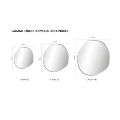 Miroir de salle de bains lumineux LED rond Ø80 cm, argenté, MPGlass Onde