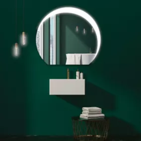 Miroir de salle de bains lumineux LED rond 80 x 90 cm, argenté, MPGlass Eclipse II