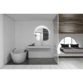 Miroir de salle de bains lumineux LED rond 95 x 100 cm, argenté, MPGlass Vague