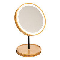 Miroir de salle de bains lumineux LED rond sur pied rechargeable IP20 pivotant 360° bambou métal, 5Five Modern