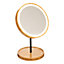 Miroir de salle de bains lumineux LED rond sur pied rechargeable IP20 pivotant 360° bambou métal, 5Five Modern