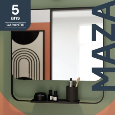 Miroir de salle de bains mural noir avec tablette l.60,5 x H.60,5 x P.12 cm, GoodHome Maza