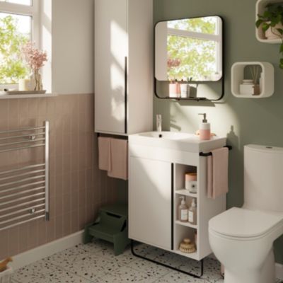 Miroir de salle de bains mural noir avec tablette l.60,5 x H.60,5 x P.12 cm, GoodHome Maza