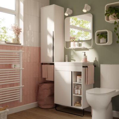 Miroir de salle de bains mural noir avec tablette l.60,5 x H.60,5 x P.12 cm, GoodHome Maza