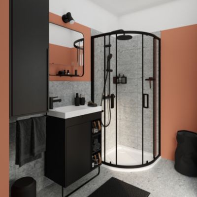 Miroir de salle de bains mural noir avec tablette l.60,5 x H.60,5 x P.12 cm, GoodHome Maza