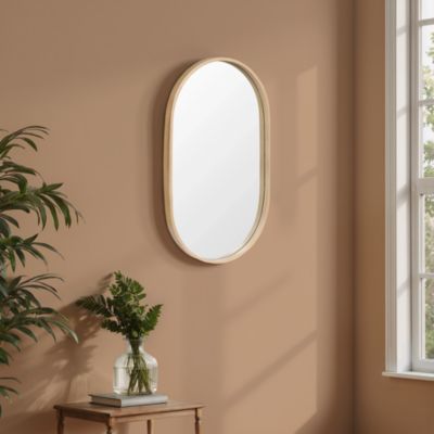 Miroir de salle de bains ovale l.40 x H.70 cm, placage chêne, Thiam