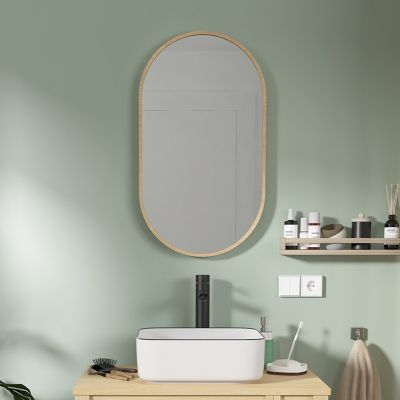 Miroir de salle de bains ovale l.40 x H.70 cm, placage chêne, Thiam