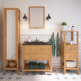 Miroir de salle de bains placage chêne l.50 x L.70 x ép.1,6 cm, GoodHome Perma