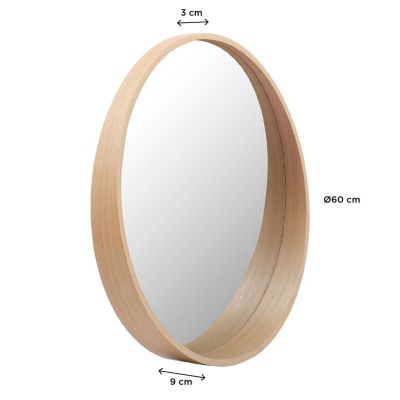 Miroir de salle de bains rond Ø.60 cm, placage chêne, Thiam