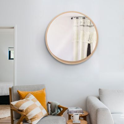 Miroir de salle de bains rond Ø.60 cm, placage chêne, Thiam