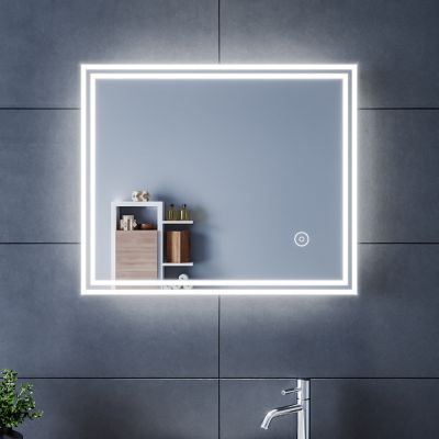 Miroir de Salle de Bains SIRHONA 60x50cm avec éclairage LED Miroir Cosmétiques Mural Lumière avec Commande par Effleurement