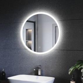 Miroir de salle de bains SIRHONA Miroir rond LED diamètre 400 mm, épaisseur 35 mm,interrupteur à effleurement, fonction anti-buée