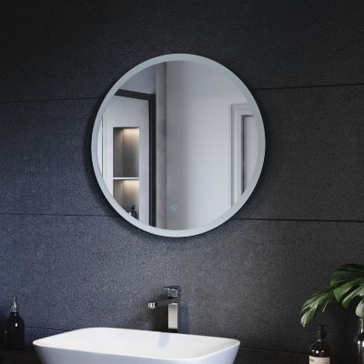 Miroir de salle de bains SIRHONA Miroir rond LED diamètre 400 mm, épaisseur 35 mm,interrupteur à effleurement, fonction anti-buée