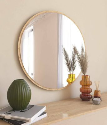 Miroir Dlucchin, Verre miroité, Objet d'ameublement mural, Décoration avec miroir, 60x2h60 cm, Chêne