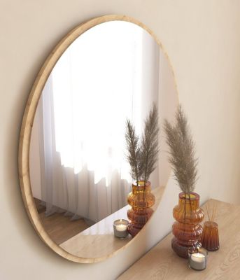 Miroir Dlucchin, Verre miroité, Objet d'ameublement mural, Décoration avec miroir, 60x2h60 cm, Chêne