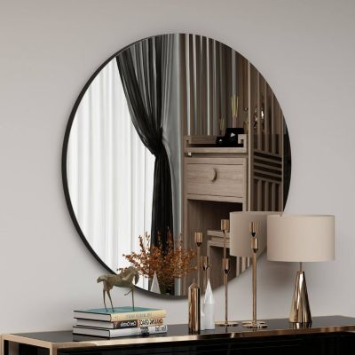 Miroir Dperell, Verre miroité, Objet d'ameublement mural, Décoration avec miroir, 70x2h70 cm, Noir