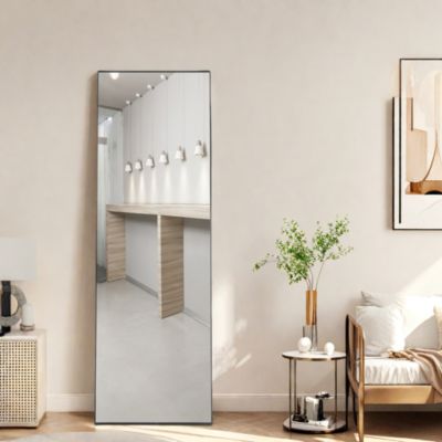 Miroir en Pied Grand, 150x40 cm, Grand Miroir de Sol Pleine Longueur, Suspendu, Rectangulaire, Noir